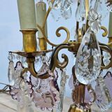 Pair of Gilt Bronze Candelabras with Colored Crystal Tassels
