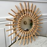 Sun mirror in rattan and bamboo 60s