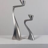 Pair of postmodern aluminium candlesticks by Matthew Hilton