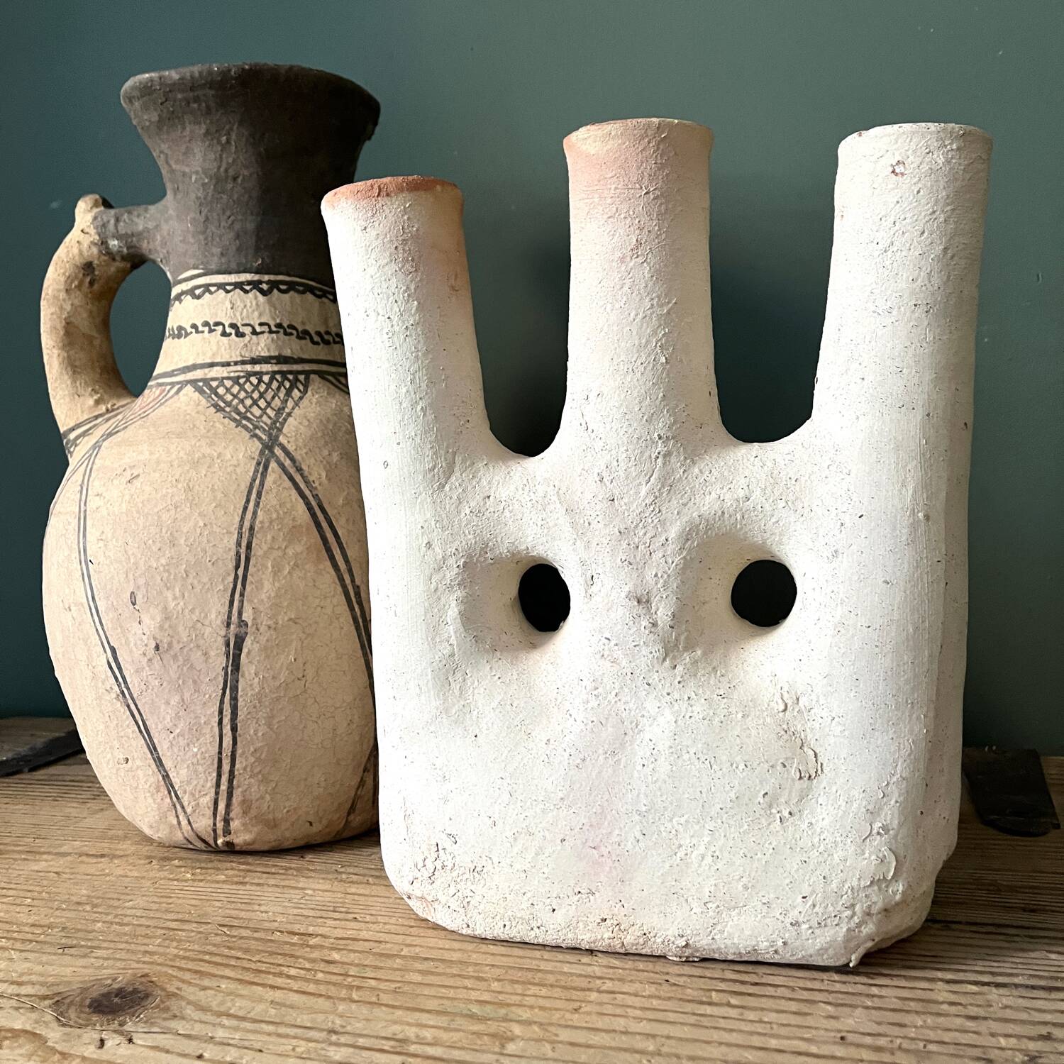 White terracotta candle holder