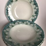 5 assiettes creuses Sarreguemines bord ondulé bleu fleurs blanches