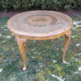 English-style coffee table wood and caning
