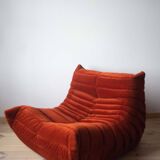 Amber corduroy Togo lounge chair with pouf and three-seat sofa by Michel Ducaroy for Ligne Roset, set of 3