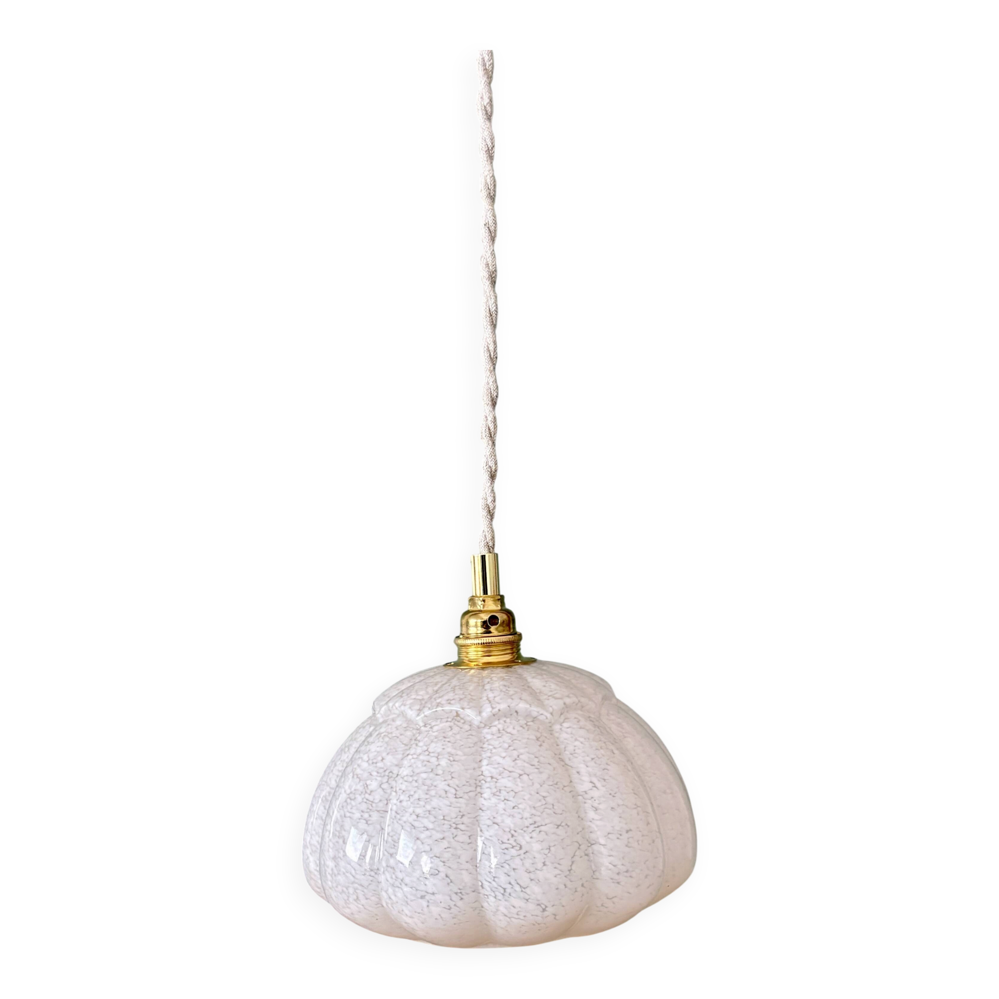 Vintage glass pendant light from Clichy in white.