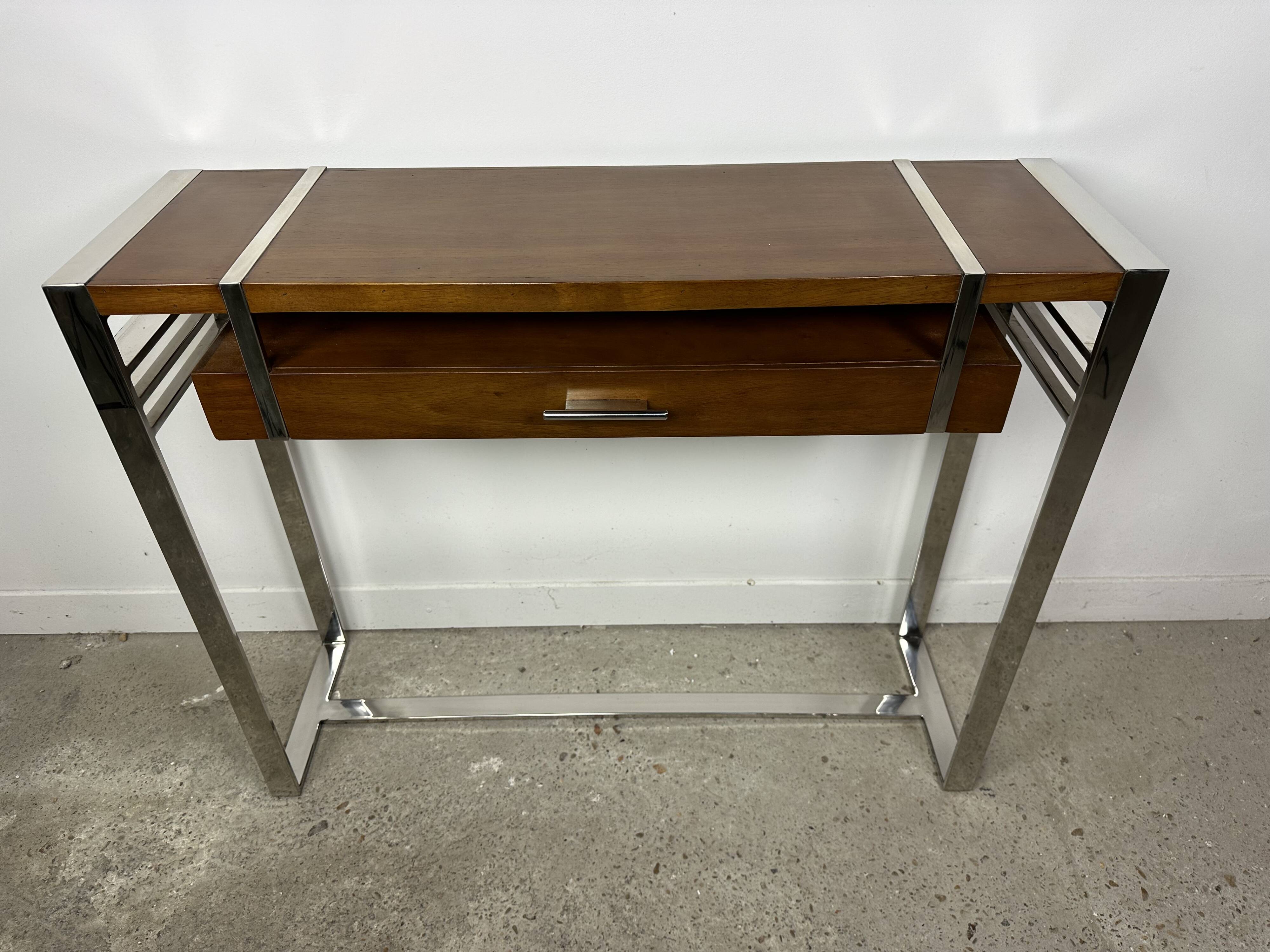 Console de style Art déco en bois et métal chromé