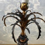 Grande lampe de table ananas en bois sculpté noir et or, France, début du XXe siècle