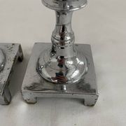 Large antique silver plated candlesticks, square base, pair, classic