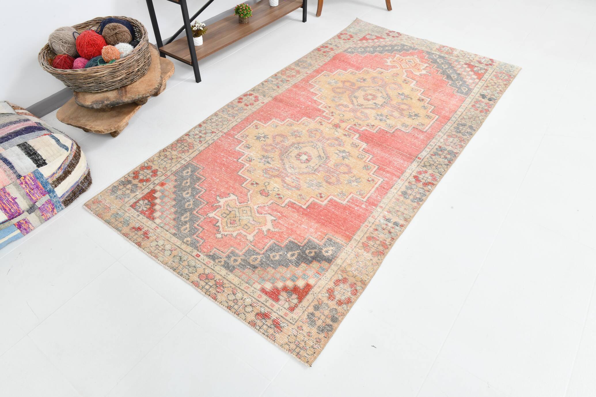 4x8 Red Geometric Turkish Rug 127x247Cm SK 22752