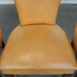 Set of 4 comfortable honey-colored goat leather dining chairs
