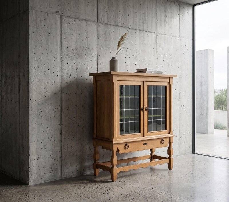 Brutalist Oak Cabinet by Henning Kjærnulf, Denmark, 1960s