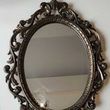 Ancien Miroir ovale Brevettato, style Baroque/Rococo. En bronze à patine dorée. Dim 34 x 25,5 cm