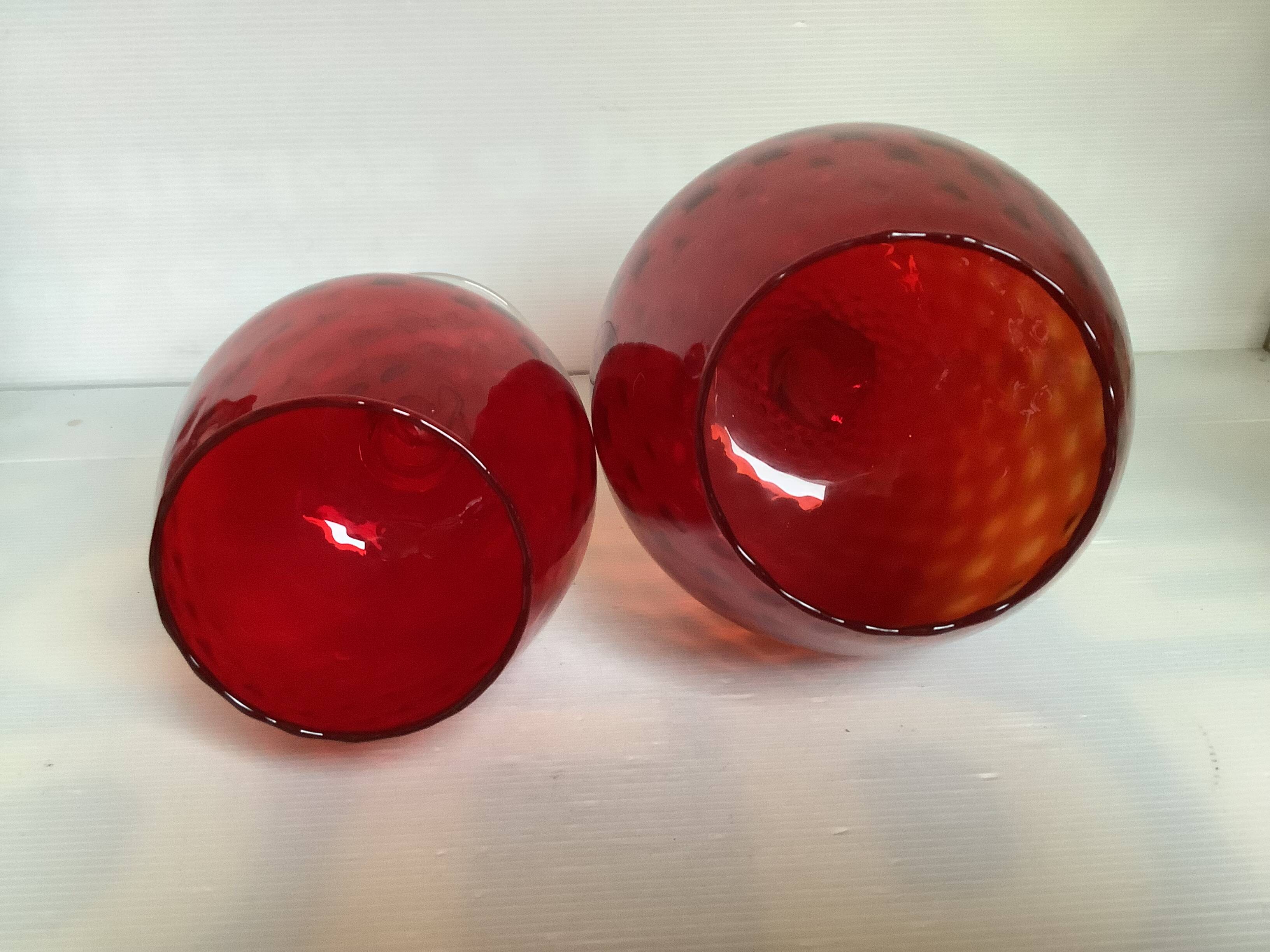 Paire de vases verres rouges Empoli Italy