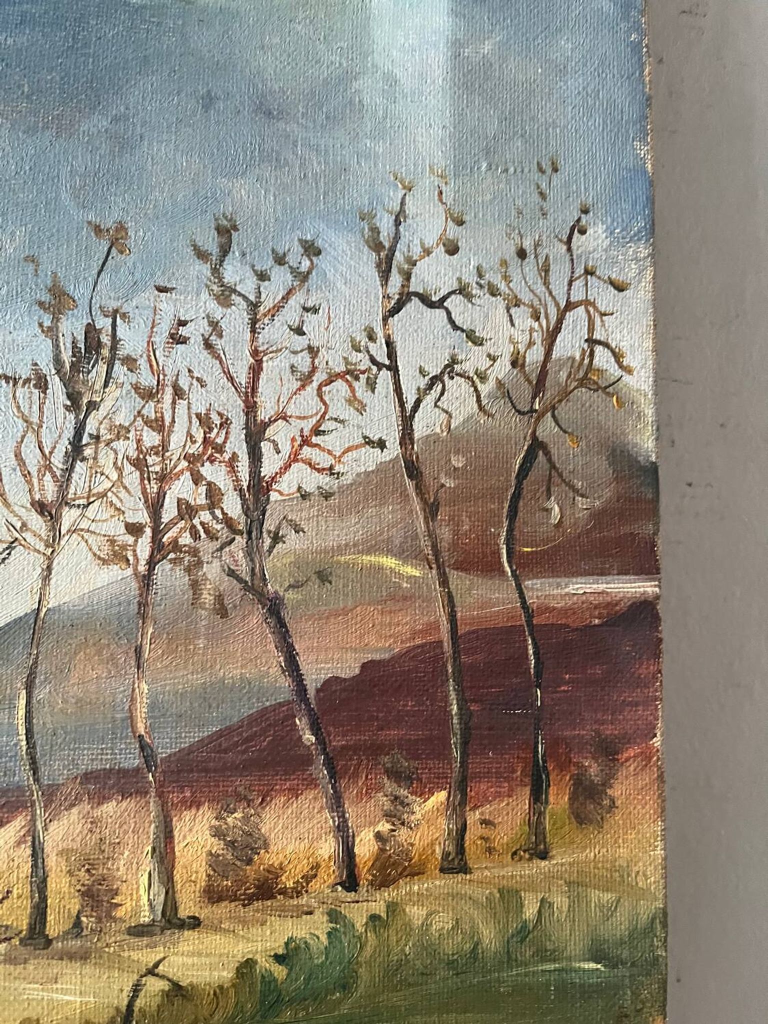 Paysage de printemps avec arbre, signé