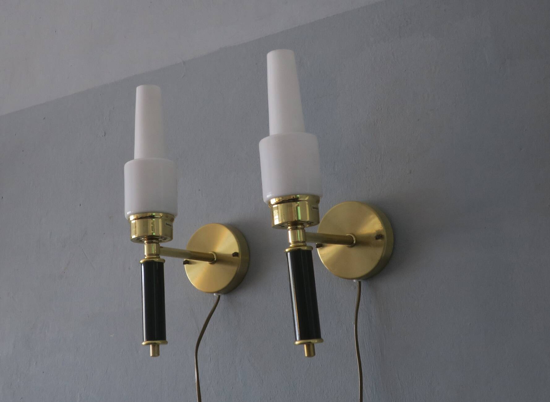 Pair of vintage Swedish brass wall lights by C E Fors for Ewa Varnamo