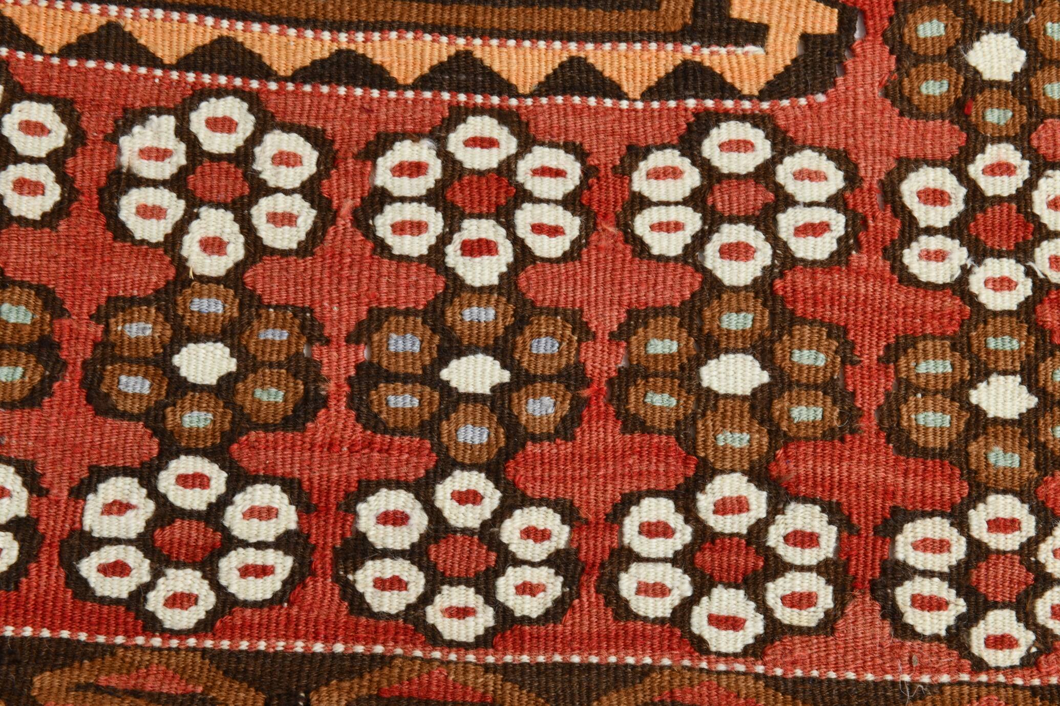 6x14 Kilim Warm Earthy Tons Long Wide Handmade Kilim Rug, 183x416 Cm