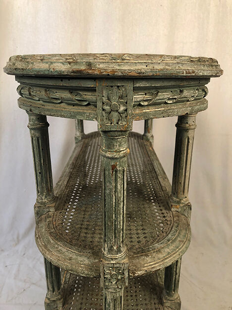 Louis XVI style console in grey/green lacquered wood