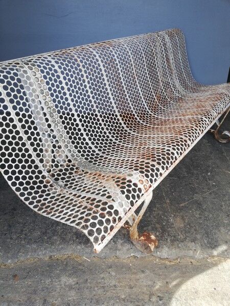 Old metal bench perforated vintage period 1950/60