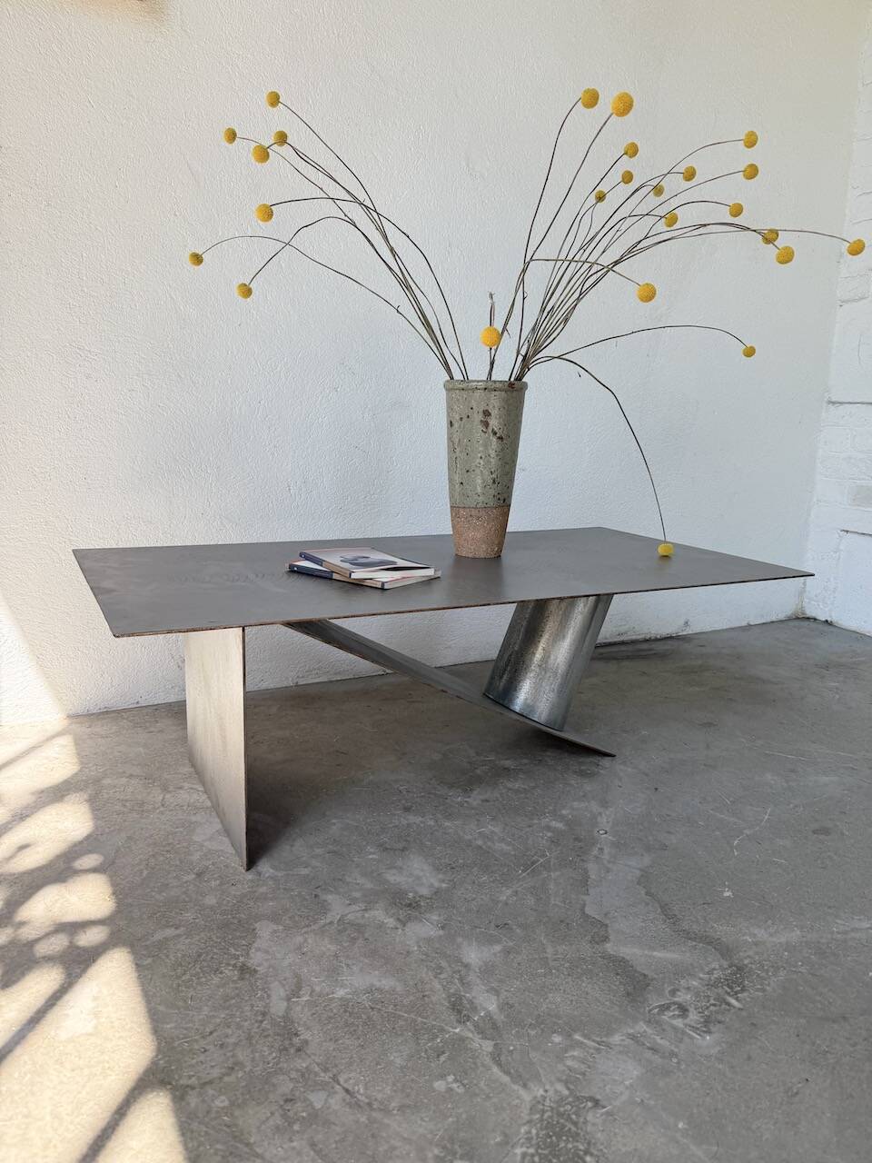 Handcrafted metal coffee table from the 1970s
