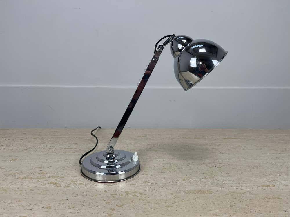 Modernist Art Deco desk lamp, chrome metal, 1930s/40s