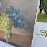 Small painting signed still life "Grapes and wine"