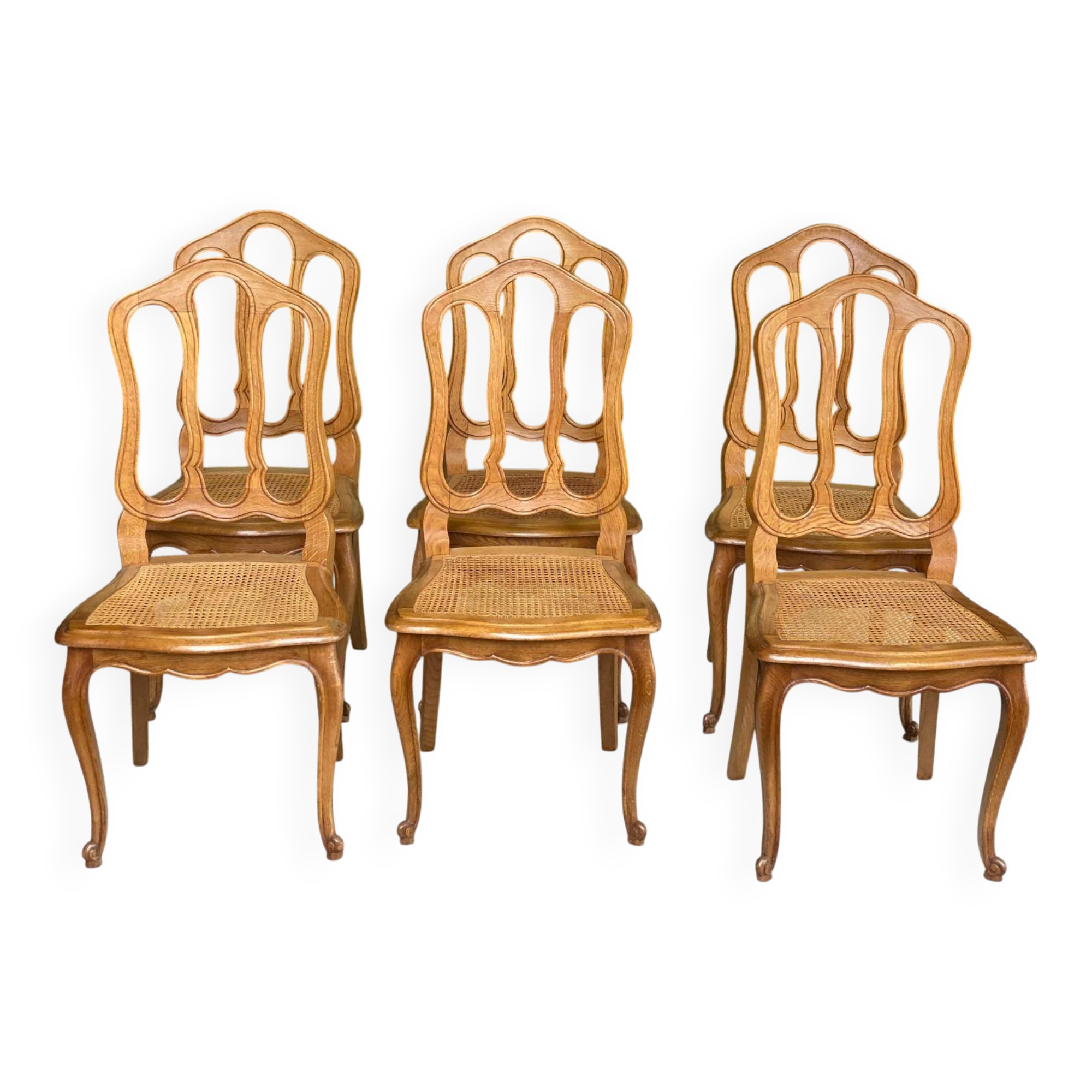 6 Louis XV caned chairs, Regency style