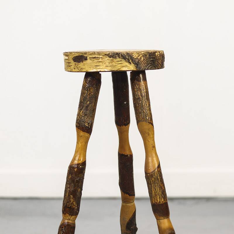 Ancienne table d'appoint en hêtre Wabi Sabi