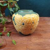 Ceramic ball vase with yellow and green leaf patterns