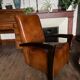 Fauteuil cuir et bois années 30 - art déco - marron