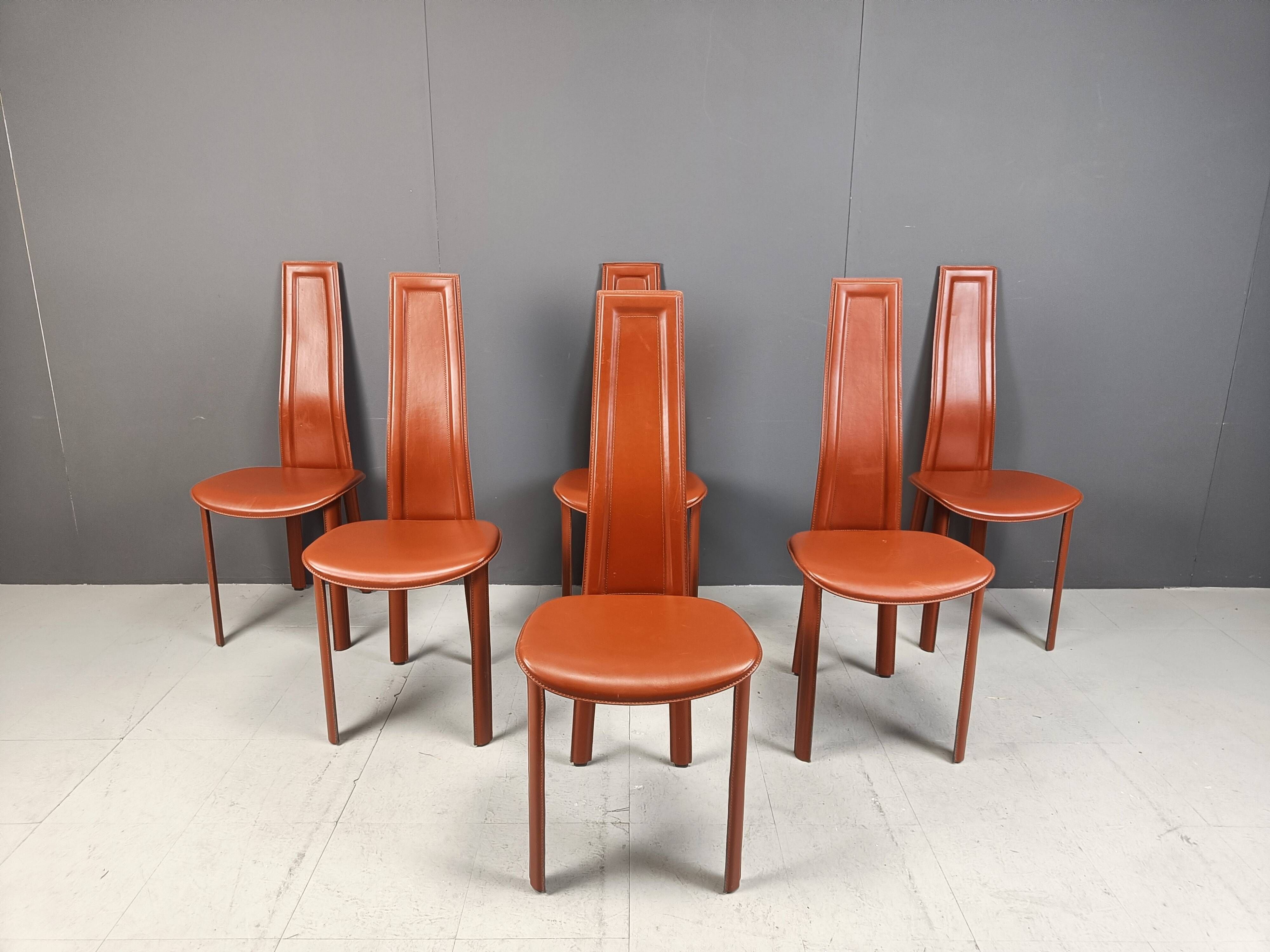 Vintage Leather Dining Chairs by Arper Italy, 1980s - Set of 6