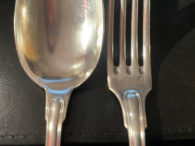 Christofle solid silver christening cutlery, Vendôme shell pattern
