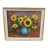 Tableau nature morte, tournesol, signé