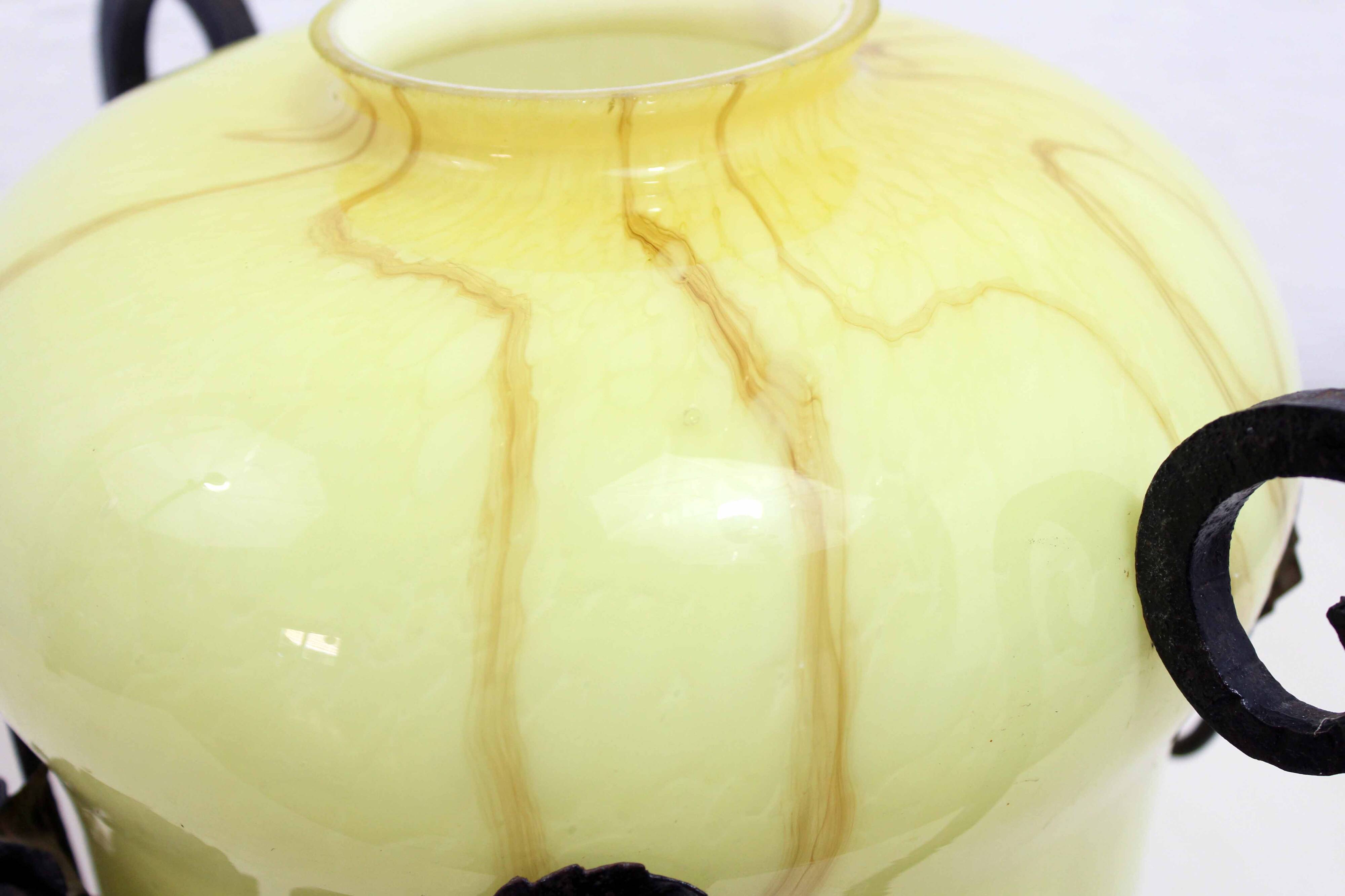 Art Deco transition glass and wrought iron vase