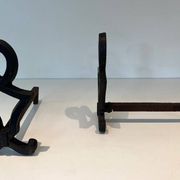 Pair of Cast Iron Chenets with Figurative Anthropomorphic Silhouette, by Raymon
