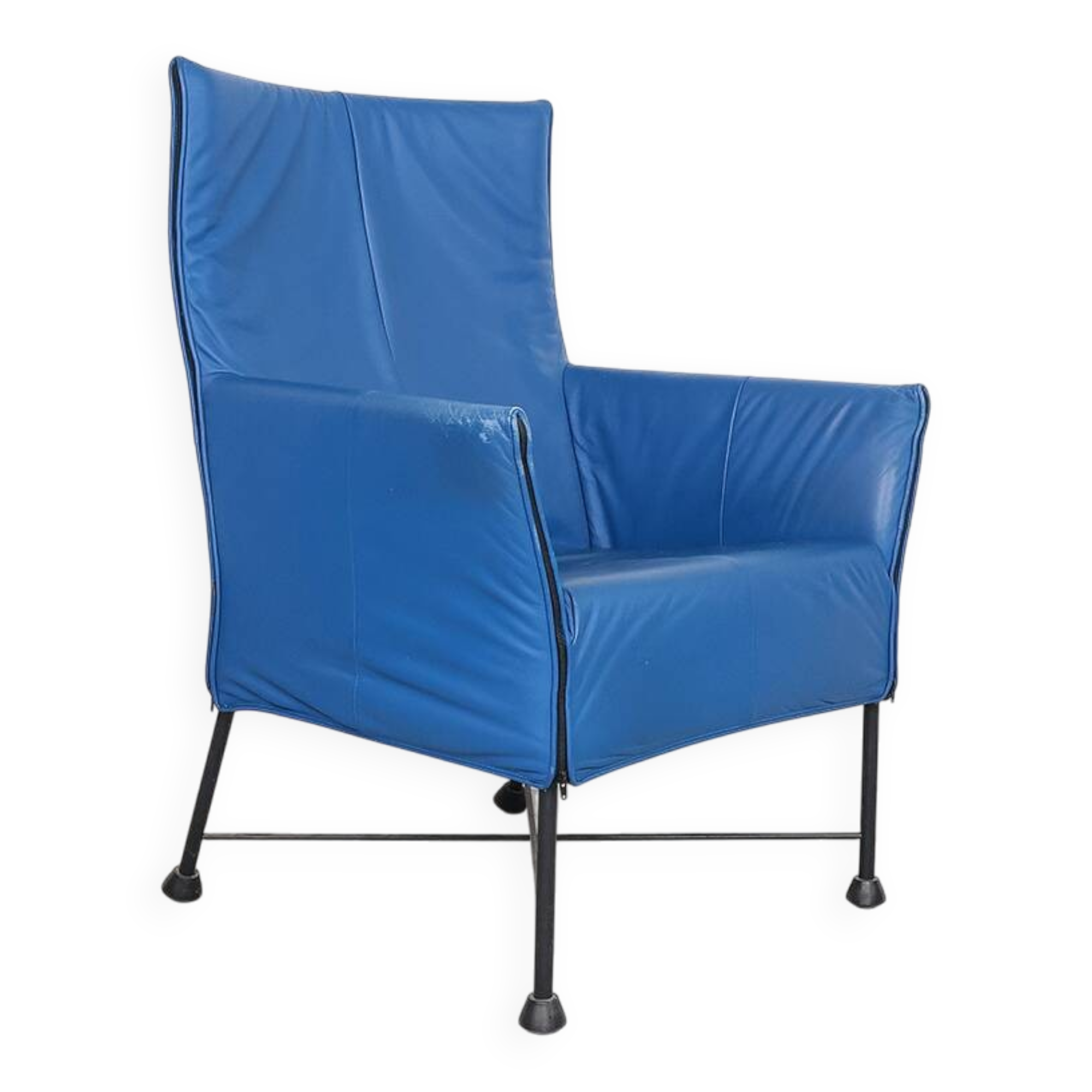 Montis Charly blue leather arm chair, 1980s