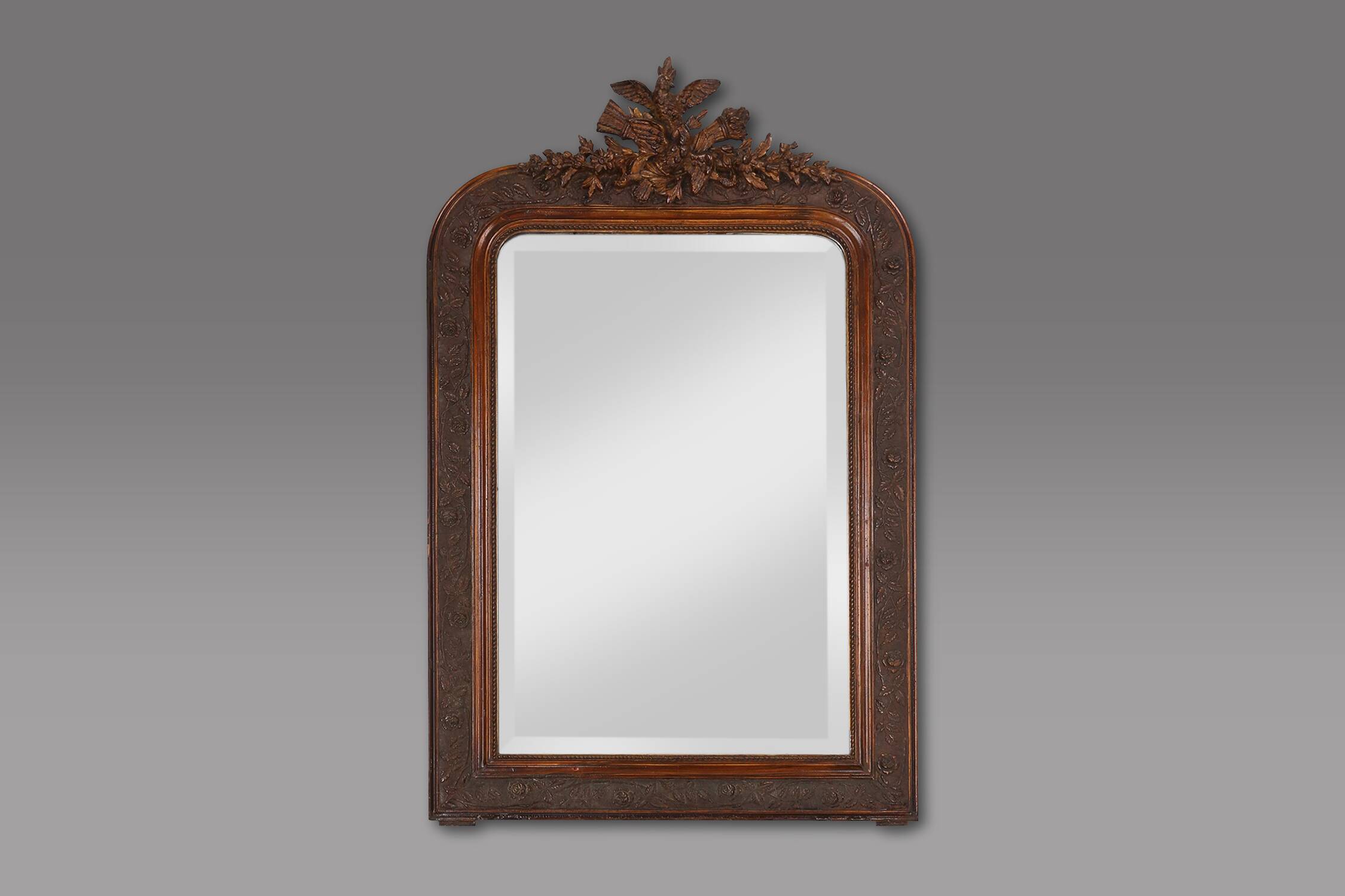 Louis Philippe mirror in plaster and wood with handcrafted decorations, France ca. 1900