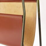 Carl Auböck II Magazine rack Midcentury, brass and brown leather, vintage, Austria