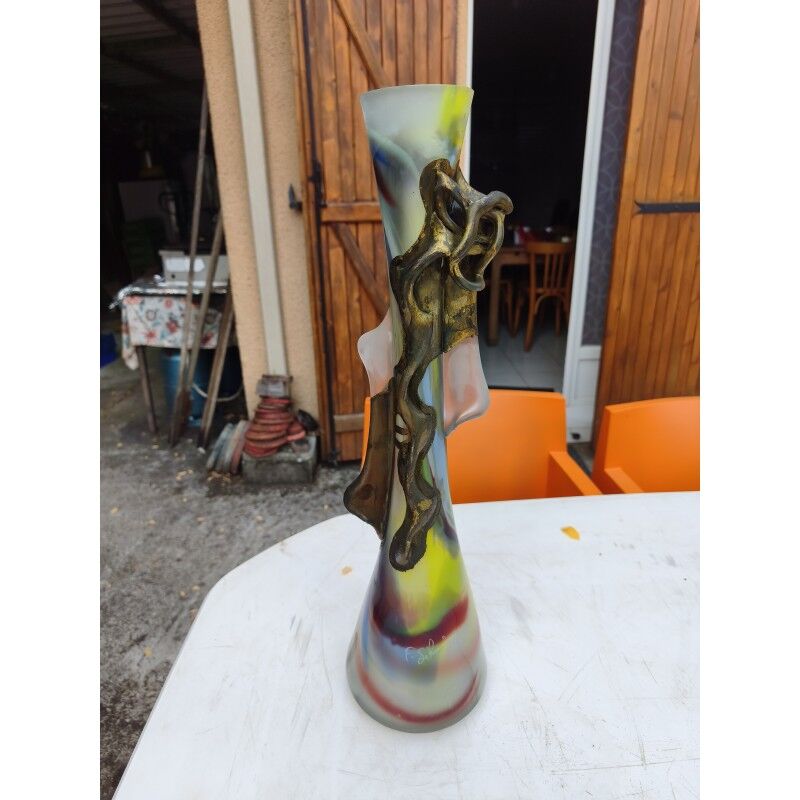 Vase in glass paste and bronze by F. Silviy