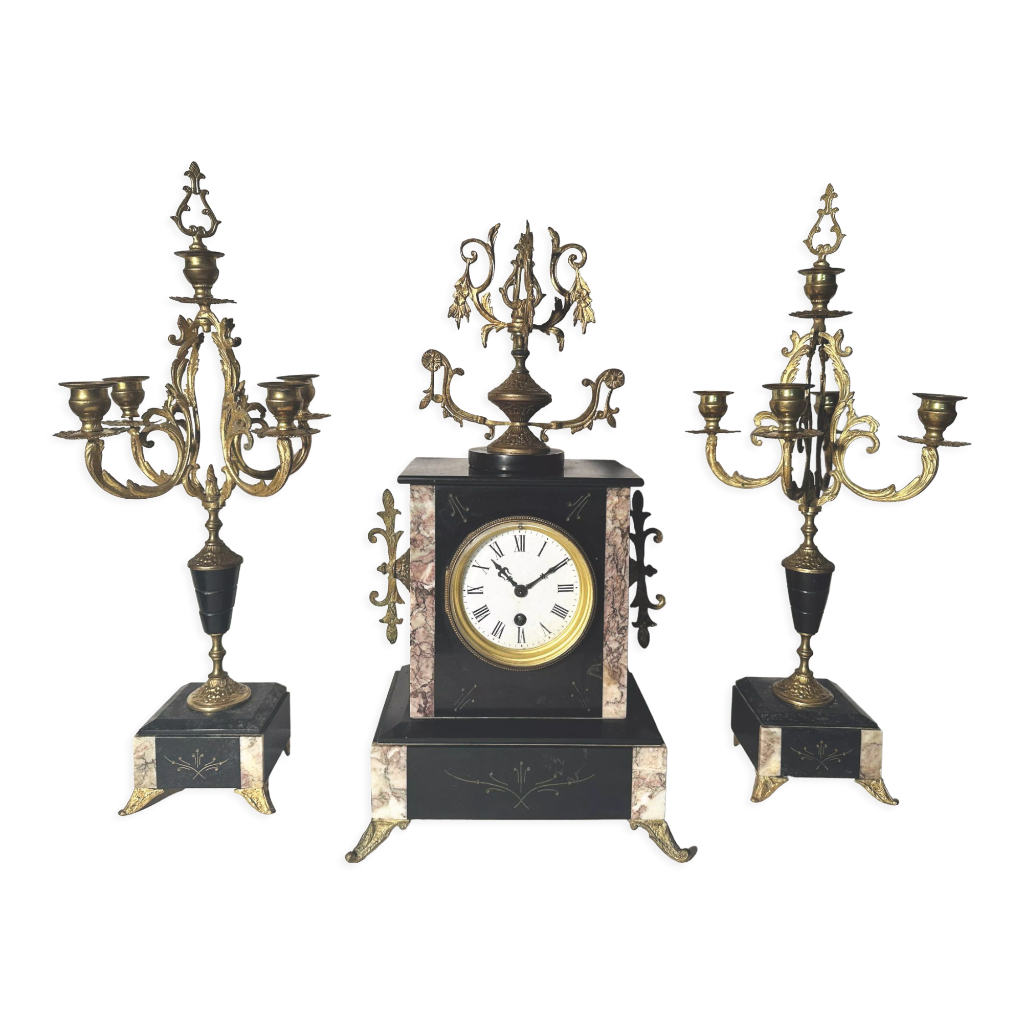 NAPOLEON III CLOCK + CANDLESTICKS