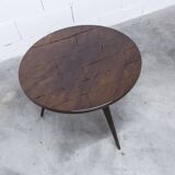1960s Scandinavian tripod coffee table with glossy varnish in mahogany wood.