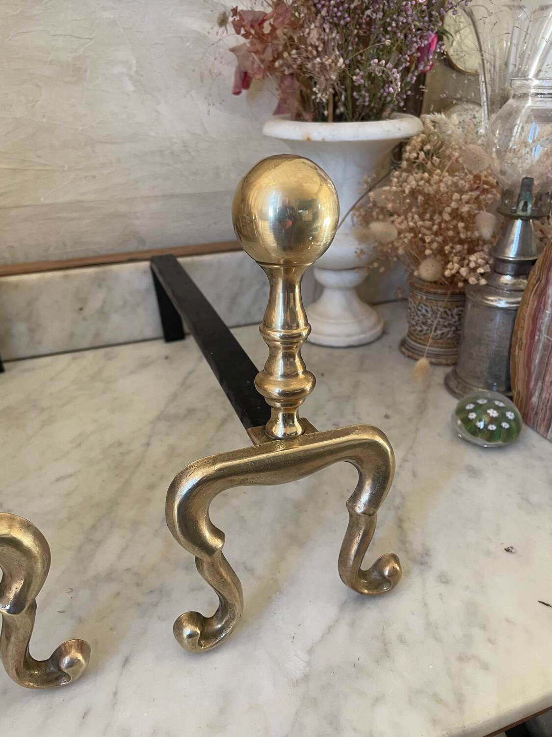 Old pair of brass andirons