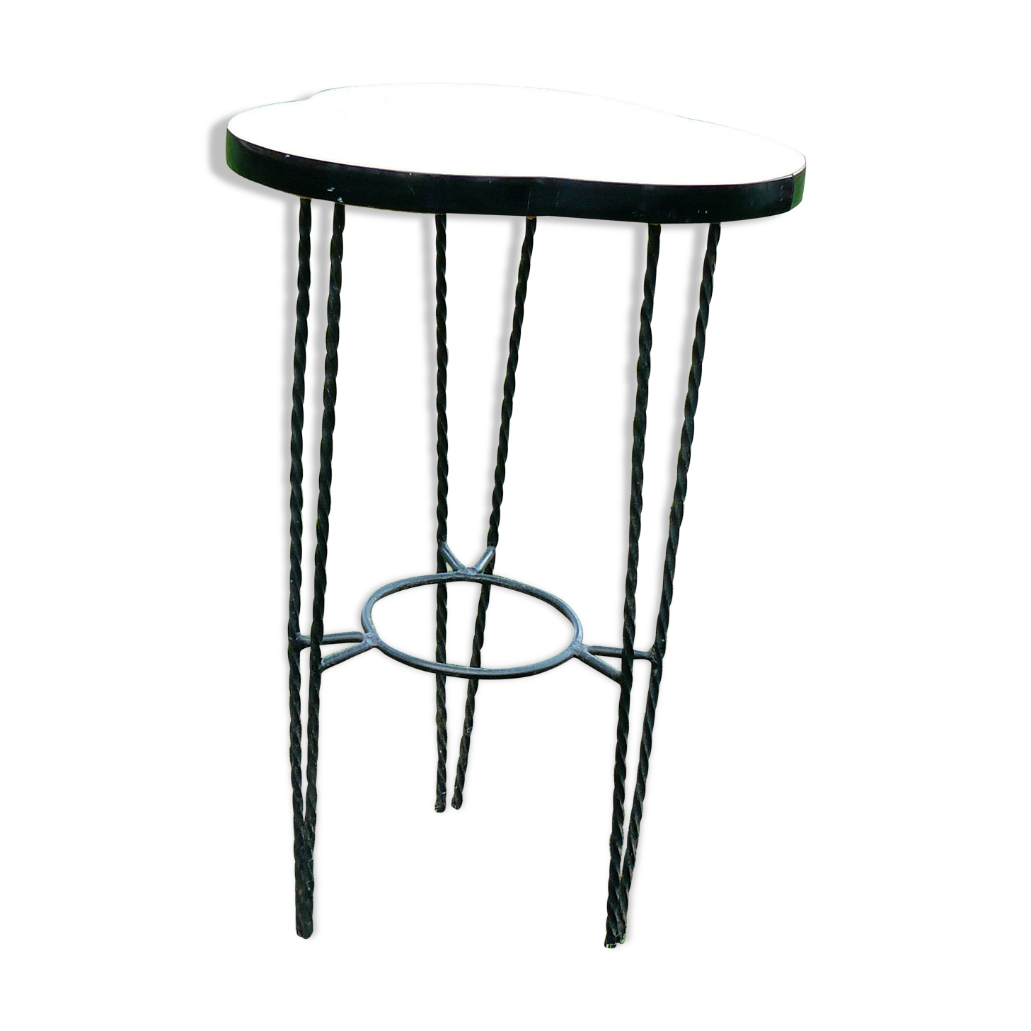 Table selette wrought iron and formica yellow vintage 1960