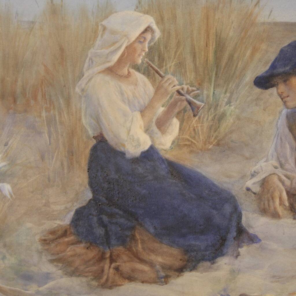 Italian painting watercolor seascape from the 20th century