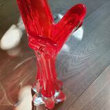Trilobe vase in transparent Murano glass and vintage magenta
