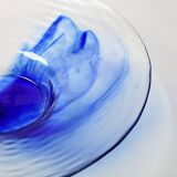 Vintage Bormioli Rocco Glass Bowl: Blue Swirl Mid-Century Platter / 1990s