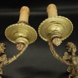 Pair of 19th century Regency style wall lights with winged nymphs -