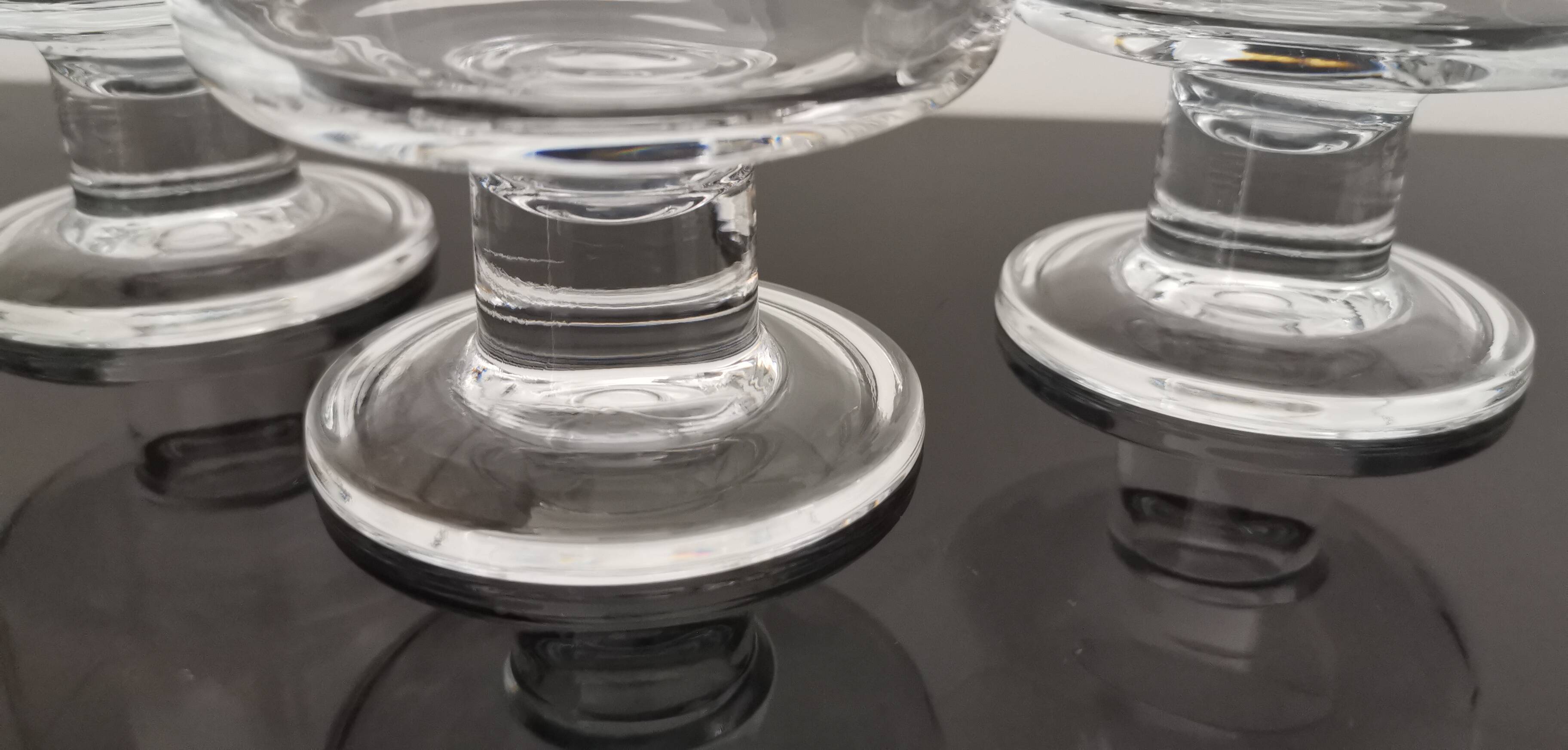 6 transparent cavalier cups thick vintage glass base 1970s
