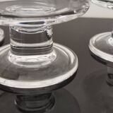 6 coupes cavalier transparents pied épais vintage en verre années 1970