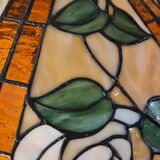 Large brass lamp, 1970, 6kg, restored electrical wiring, 67x47cm stained glass lampshade