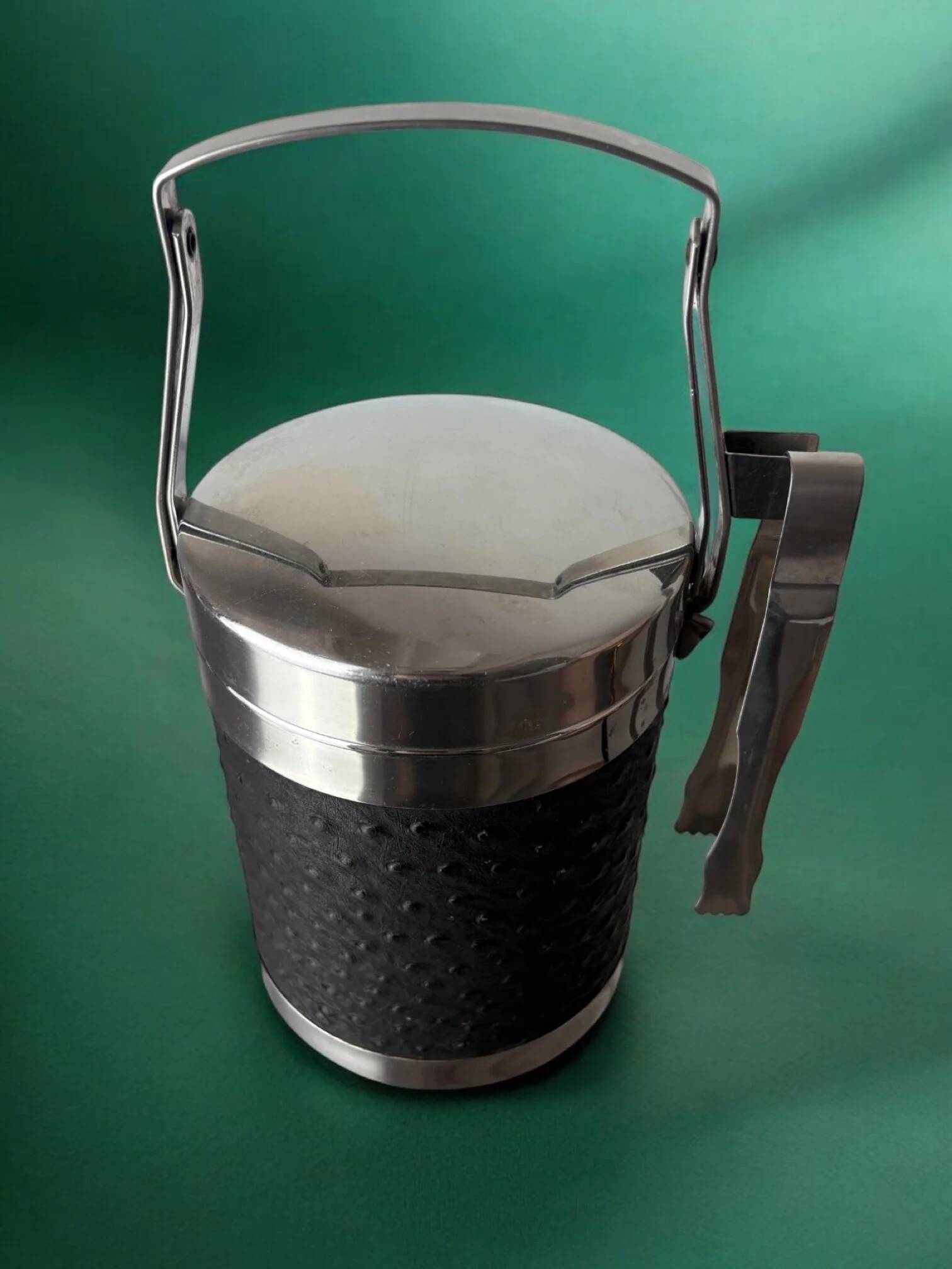 Regency leather ice bucket with tongs, Italy, circa 1970s