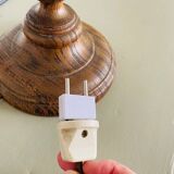 Large vintage lamp with turned wooden base, wool and rope striped lampshade